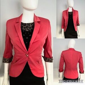 NEW WOMEN BLAZER SINGLE-BREASTED JACKET 3/4 SLEEVES LINED NOTCHED COLLAR CORAL‎